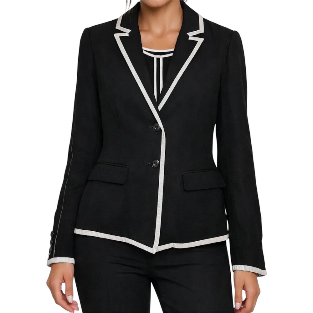 Elizabeth & James Linen Blazer Jacket Triple Button Long Sleeve White Trim 4